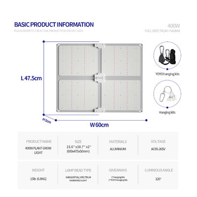 Lampa LED do uprawy roślin o mocy 400W, pełnym spektrum światła i regulowanej wysokości zawieszenia do uprawy roślin w pomieszczeniach