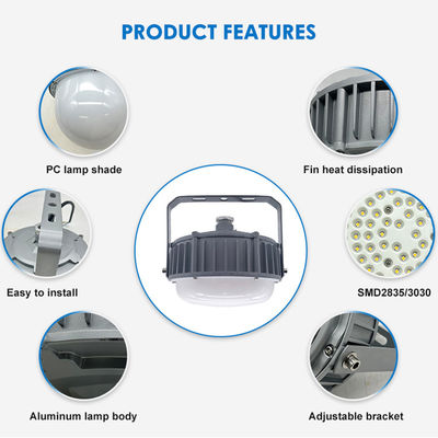 Wodoodporna lampa High Bay IP65 50W 100W 150W LED, przeciwwybuchowa z aluminium + szkło hartowane