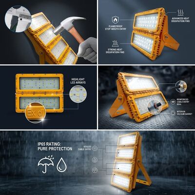 Compact Flameproof 600W LED Explosion Proof Flood Light LUMILEDS LM-80 ATEX IIb T6 IP65 425X485X165mm Hazardous Fixture